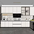 Modern Kitchen Interior With Gray Cabinets Marble Countertops Built-in Appliances And Pendant Lights