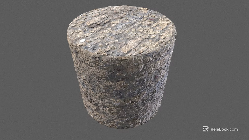 Cylindrical Stone Pillar With Rough Textured Surface On Simple Gray Background 3d model 