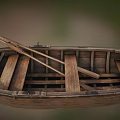 Vintage Wooden Boat With Traditional Hull And Wooden Oars On Deck