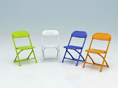 Vibrant Folding Kids Chairs With Green White Blue And Orange Colors 3d model
