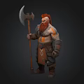 Muscular Armored Warrior With Red Hair And Beard Holding Large Axe Standing Against Dark Background
