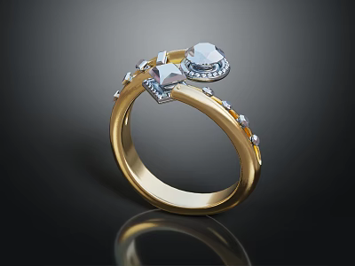 Elegant Gold Ring With Sparkling Diamond Inlaid Design And Shiny Accents 3d model
