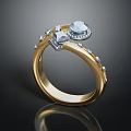 Elegant Gold Ring With Sparkling Diamond Inlaid Design And Shiny Accents