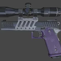 Tactical Pistol With Purple Grip Black Frame Mounted Scope And Hollowed Design