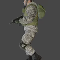 Soldier Wearing Camouflage Combat Uniform Green Helmet And Tactical Vest With Rifle
