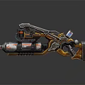 Futuristic Sci-Fi Weapon Design With Metallic Barrel Gold Silver Accents And Intricate Grip