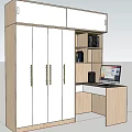 Modern Home Office Desk With Bookshelf Computer And Storage Cabinets 3d model