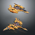 Yellow and Red Sci Fi Spaceship Design for Cosmic Aerospace Exploration 3d model