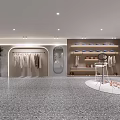 Modern Clothing Store Interior With Hanging Clothes Mirror Display Shelves And Potted Plant