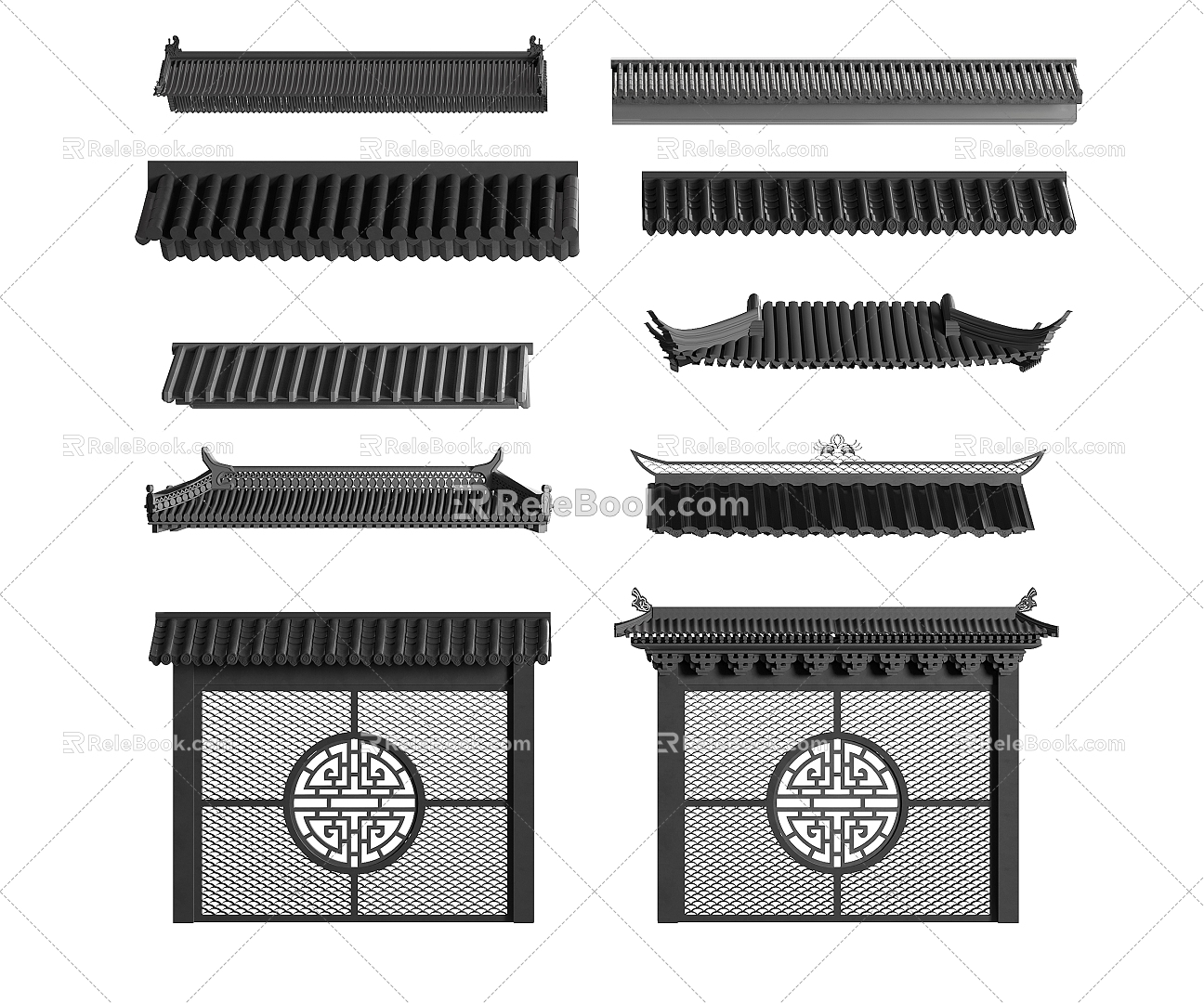 New Chinese-style Eaves Eaves Roof Door Head Tiles Roof Components Building Components 3d model