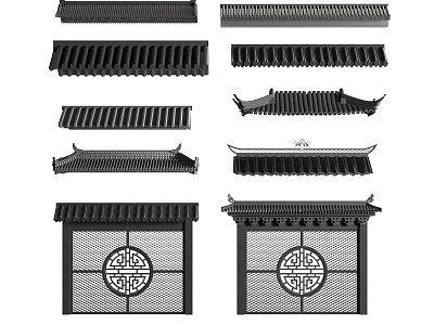 New Chinese-style Eaves Roof Door Head Tiles Roof Components Building Components 3d model