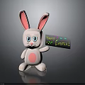 Cute Pink Rabbit Doll Holding Happy Easter Sign On Dark Background