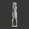 Women in White Lab Coats Standing Back to Back with Caps Masks and Arms Outstretched