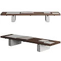 Public Bench With Wooden Slats Concrete Supports And Gray Cushions