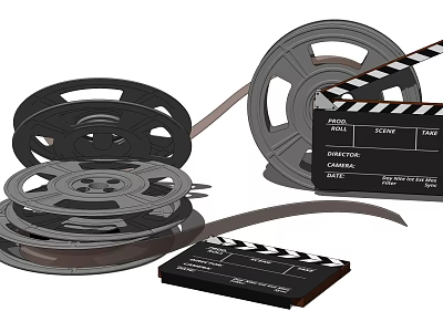 Vintage Film Themed Decorative Ornament Set With Reels And Clapperboard 3d model