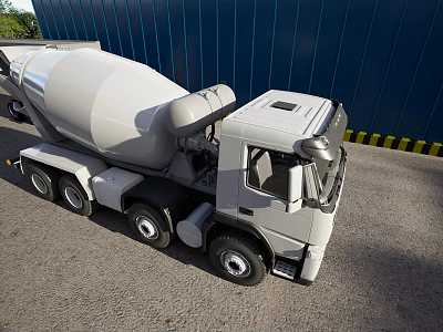 Gray Concrete Mixer Truck Parked At Industrial Construction Site With Blue Wall 3d model