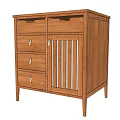 Simple Brown Wooden Storage Cabinet With Drawers And Slatted Doors For Home Organization