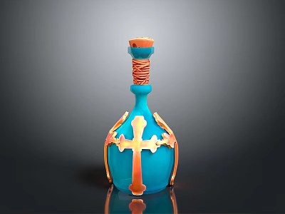Elegant Blue Decorative Vase With Orange Cross Ornament And Neck Details 3d model