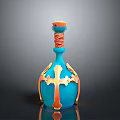 Elegant Blue Decorative Vase With Orange Cross Ornament And Neck Details