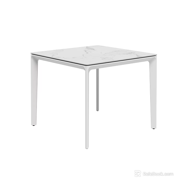 Sleek White Square Dining Table With Marble Top And Minimalist Metal Legs 3d model 