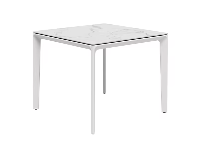 Sleek White Square Dining Table With Marble Top And Minimalist Metal Legs 3d model