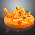 Orange Circular Scene Model With Stone Stele Ring Columns Chests And Stones 3d model