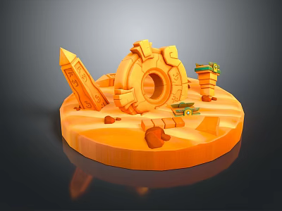 Orange Circular Scene Model With Stone Stele Ring Columns Chests And Stones 3d model