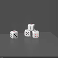 Board Game Entertainment Featuring White Dice With Black And Red Dots Stacked On Gray Surface