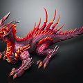 Red and Purple Mythical Dragon with Spiked Back and Flame Accents as Fantasy Creature