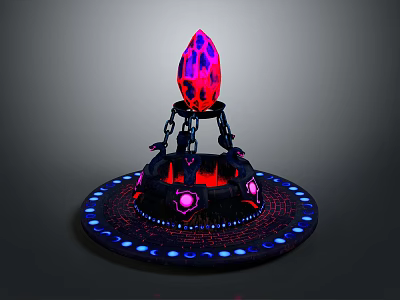 Futuristic Flame Shaped Structure With Circular Base Blue Purple Lights And Black Chain Details 3d model
