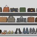 Stylish Leather Handbags In Various Colors And Styles On White Shelf