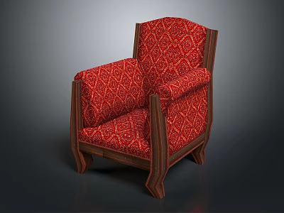 Elegant Red Upholstered Chair With Wooden Armrests Legs And Diamond Pattern 3d model