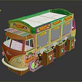 Colorful Vintage Food Bus With Green Roof Yellow Body And Cartoon Graphics
