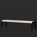 Sleek Modern Outdoor Bench With Beige Cushioned Seat And Black Metal Legs For Garden Patio Use