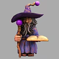 Detailed Handcrafted Wizard Sculpture Carving With Purple Hat Staff And Open Book