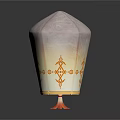 Traditional Paper Lantern With White Yellow Gradient Orange Decorative Patterns And Bottom Red Tassels