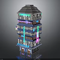 Multi Story Modern Building With Solar Panels And Colorful Decorative Elements
