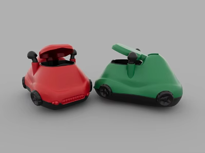 Red And Green Electric Toy Cars With Openable Roof And Black Wheels 3d model