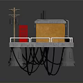 Metal Platform Structure With Small Yellow House Antennas Equipment And Metal Legs