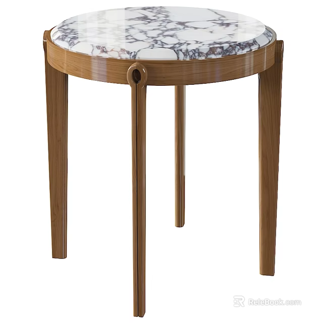 Simple Design Dining Table With Wooden Legs And Marble Patterned Top 3d model