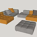 Modern Sectional Sofa With Yellow Gray Modules Throw Pillows And Ottoman 3d model