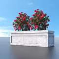 Garden Ornament With Rectangular Stone Planter Box And Blooming Red Roses 3d model