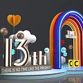 Colorful Photo Check-in Spot With Rainbow Arch TIME Sign Cloud Heart Decorations And Letter C