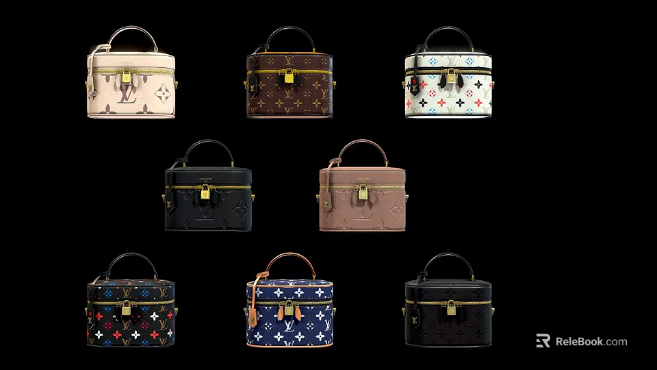 Fashionable Luggage Collection Featuring Various Patterns Colors and Metal Clasps 3d model 