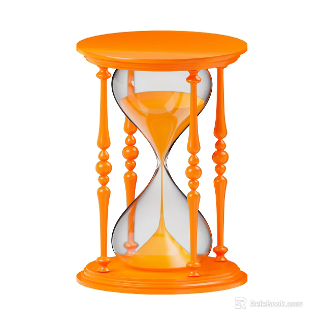 Orange Hourglass Decorative Ornament Set with Clear Glass Sand and Decorative Pillar Stand 3d model 