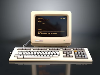 Vintage Electronic Computer With Beige Monitor Keyboard And Text Screen 3d model