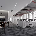 Modern Public Office Space With Open Layout White Workstations Multiple Computers And Large Windows 3d model