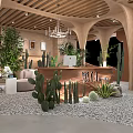 Stylish Terracotta Clothing Store With Arched Doorways Cacti Palm Trees And Moon