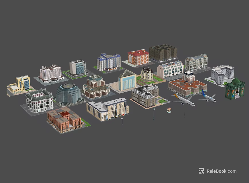 Colorful Cartoon City Scene With Various Buildings And Diverse Architectural Designs 3d model 
