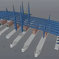 Modern Blue Arched Architectural Structure With Spiked Tops And Support Columns 3d model